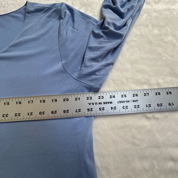 Eileen Fisher Womens V-Neck 3/4 Sleeve Top Blue Relaxed Fit Casual Lightweight - Picture 6 of 7